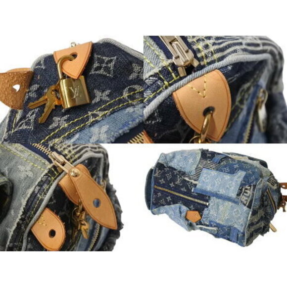 Louis Vuitton Speedy Handbag Monogram Denim Patchwork Indigo Blue - Picture 6 of 8
